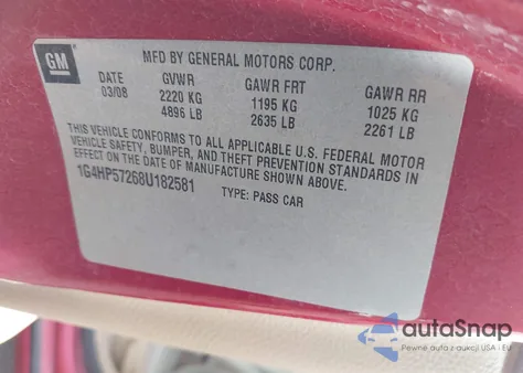 2008 Buick Lucerne Cx z USA, uszkodzony, nr VIN 1G4HP57268U182581